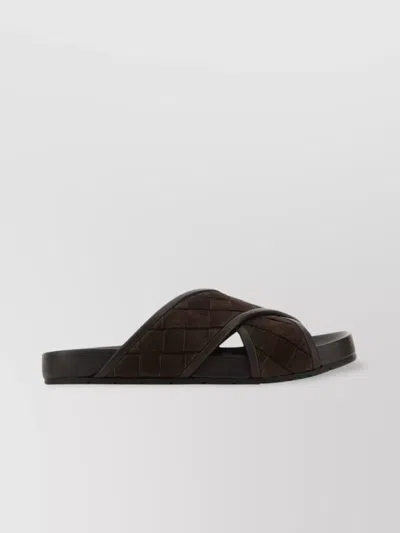 BOTTEGA VENETA SUEDE CROSS STRAP SLIPPERS WITH QUILTED PATTERN