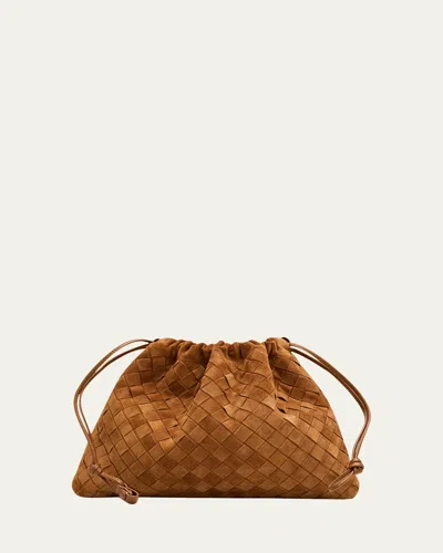 Bottega Veneta Suede Drawstring Pouch Clutch Bag In Amber
