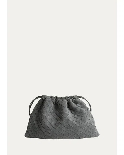 Bottega Veneta Suede Drawstring Pouch Clutch Bag In Mist