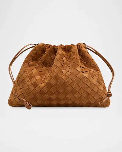 Bottega Veneta Suede Drawstring Pouch Clutch Bag In Orange