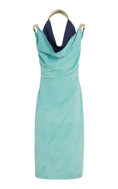 Bottega Veneta Fluid Suede Midi Dress With Metal Detail Women In Blue
