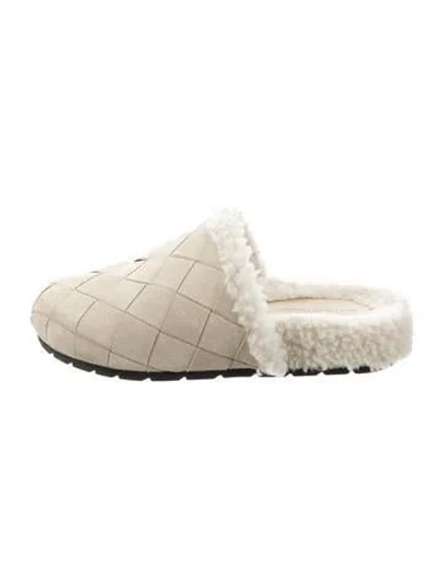 Pre-owned Bottega Veneta Suede Faux Fur Trim Slides In Neutral