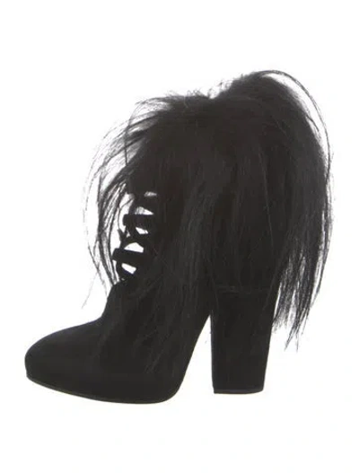 Pre-owned Bottega Veneta Suede Fur Trim Pumps In Black