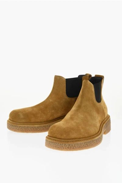 Bottega Veneta Suede Haddock Chelsea Booties In Brown