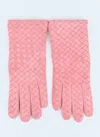 Bottega Veneta Suede Intrecciato Gloves In Pink