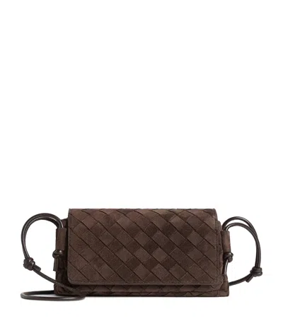 Bottega Veneta Suede Intrecciato Notturno Pouch In Brown
