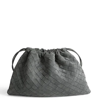 Bottega Veneta Suede Intrecciato Pouch In Grey