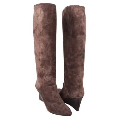 Pre-owned Bottega Veneta Suede Knee Boot High Patent Wedge 39 / 9 In Black