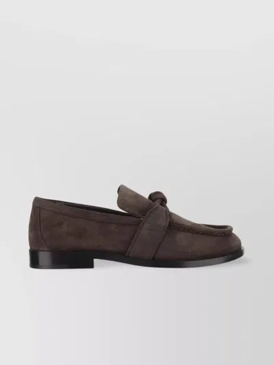 Bottega Veneta Suede Knot Detail Loafer With Leather Sole In Black