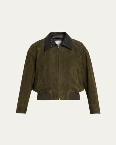 Bottega Veneta Suede Leather Blouson Jacket In Green