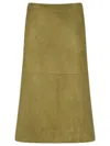 Bottega Veneta Suede Leather Midi Skirt Clothing In Green
