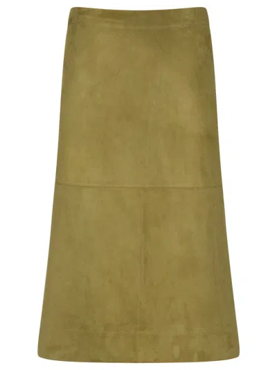 Bottega Veneta Suede Leather Midi Skirt Clothing In Green
