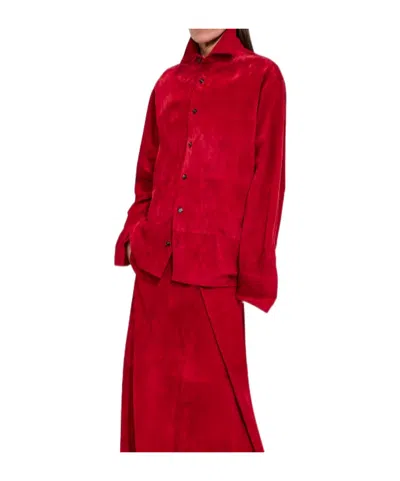 Bottega Veneta Suede Leather Shirt In Red