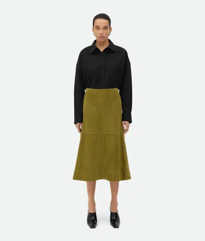 Bottega Veneta Suede Leather Midi Skirt Clothing In Green