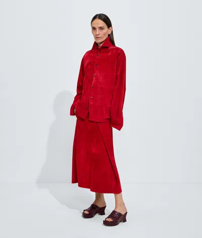 Bottega Veneta Suede Leather Skirt In Red