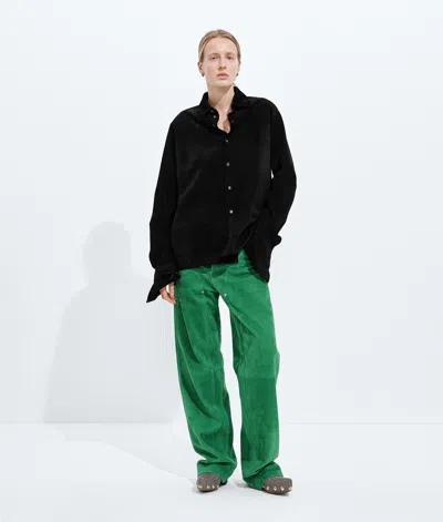 Bottega Veneta Suede Leather Trousers In Grass Green