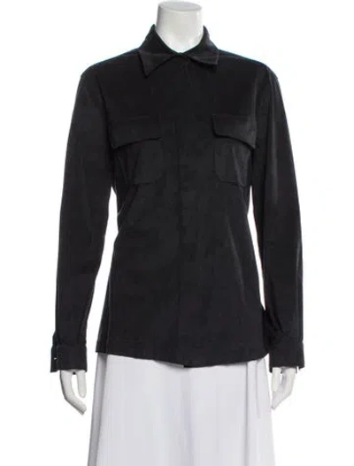 Pre-owned Bottega Veneta Suede Long Sleeve Blouse In Black