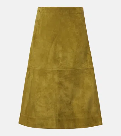 Bottega Veneta Suede Leather Midi Skirt Clothing In Green
