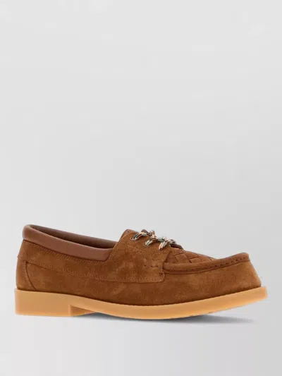 Bottega Veneta Suede Pier Boat Shoes Lace Up In Brown