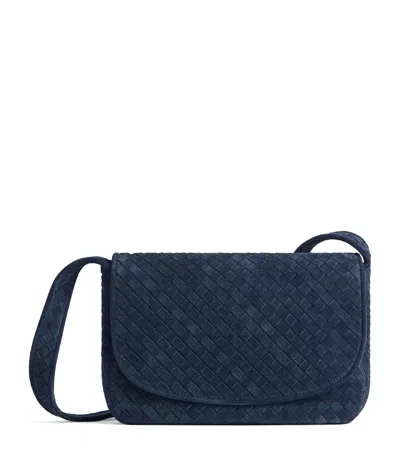 Bottega Veneta Suede Veneto Messenger Bag In Blue
