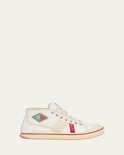 Bottega Veneta Summer Canvas Leather High-top Sneakers In 9642 White/sea Salt