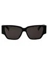 Bottega Veneta Black Bold Triangle Stud Squared Sunglasses In 001 Black Black Grey