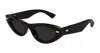 Bottega Veneta Black Bold Ribbon Stud Cat Eye Sunglasses In Black