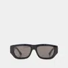 Bottega Veneta Black Bolt Stone-effect Rectangle-frame Sunglasses In Black