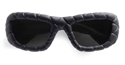 Bottega Veneta Intrecciato Rectangular Sunglasses In Black