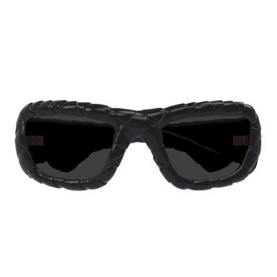 Bottega Veneta Intrecciato Rectangular Sunglasses In Black
