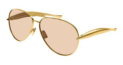 Bottega Veneta Curved Metal Aviator Sunglasses In Gold