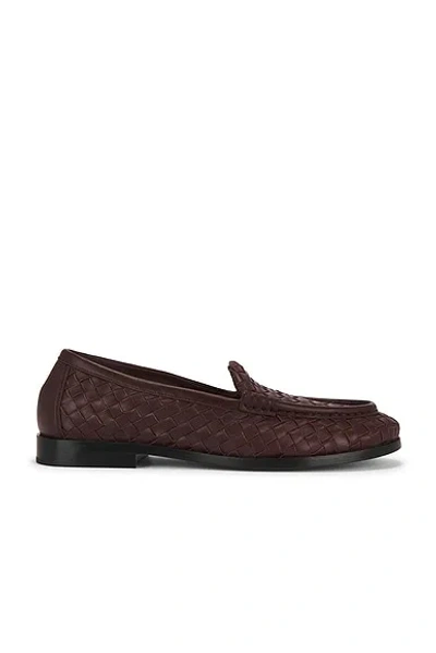 Bottega Veneta Deep Mahogany Leather Silenzio Supple Intrecciato Loafer In Burgundy