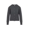 Bottega Veneta Grey Crewneck Cardigan With Knot Buttons Closure And Ribbed Knit In Wool Woman In Blue