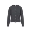 Bottega Veneta Grey Crewneck Cardigan With Knot Buttons Closure And Ribbed Knit In Wool Woman In Blue