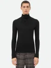 Bottega Veneta Men Distorted High Neck Wool Sweater In Black
