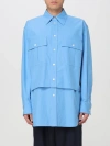 Bottega Veneta Double Layer Cotton Shirt In Blue