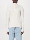Bottega Veneta Mock Neck Distorted Knit Wool Henley Sweater In Weiss