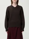Bottega Veneta Relaxed Fit Double Cotton Blend V-neck Sweater In Brown