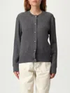 Bottega Veneta Grey Crewneck Cardigan With Knot Buttons Closure And Ribbed Knit In Wool Woman In Gray