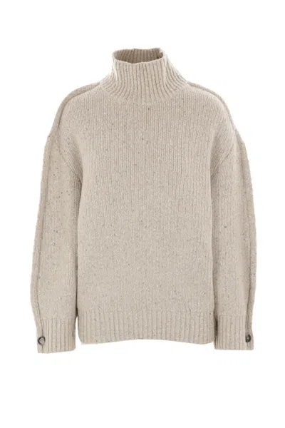 Bottega Veneta Sweaters In Bone Melange