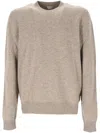 Bottega Veneta Cashmere Crewneck Jumper With Leather Elbow Patches In Desert