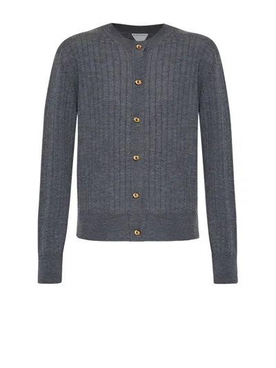 Bottega Veneta Ribbed Wool Cardigan Knitwear Grey In Gray
