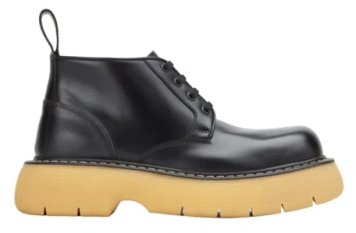 Pre-owned Bottega Veneta Swell Black Leather Rubber Lug Sole Lace Up Tie Ankle Boots 37