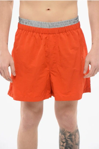 Bottega Veneta Swimshorts With Double-layered Detail In Orange