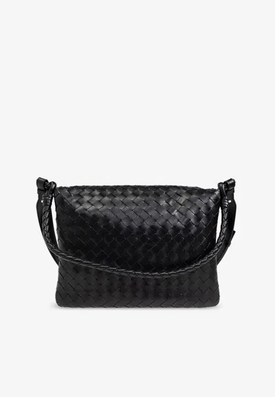 Bottega Veneta Swing Intrecciato Leather Messenger Bag In Black