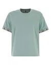 Bottega Veneta Cotton T-shirt With Checked Trim And Foldable Cuffs In Blue