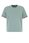 Bottega Veneta Cotton T-shirt With Checked Trim And Foldable Cuffs In Blue