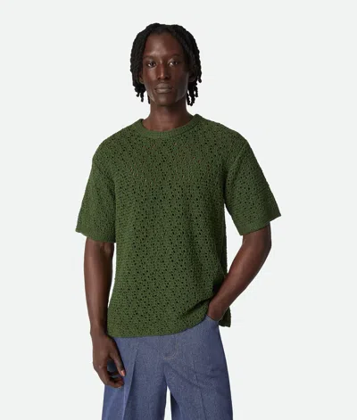 Bottega Veneta Cotton Crochet Knit T-shirt In Green