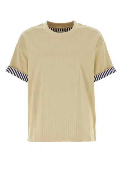 Bottega Veneta Cotton Crew Neck T-shirt With Striped Cuffs In Yellow