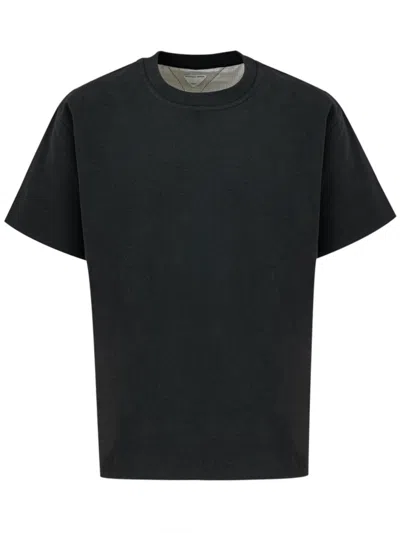 Bottega Veneta Crew-neck T-shirt With Striped Poplin Lining In Black